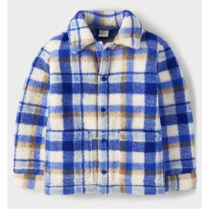 Gymboree NWT Unisex Kids Boy Blue Off white Plaid Sherpa Shirt Jacket Size 10